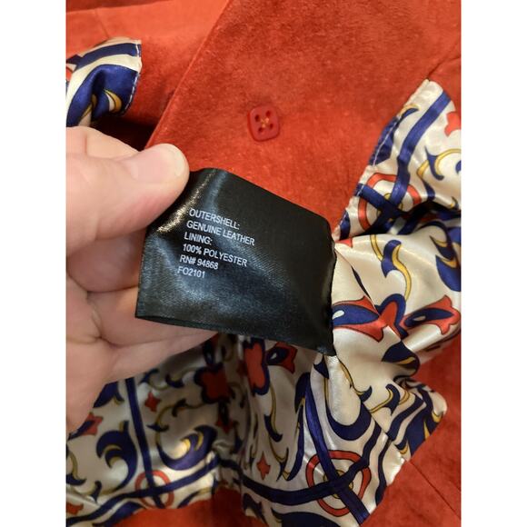 Norm Thompson Jacket Womens Large Leather Rust Orange Satin Lined Scalloped Edge - Picture 12 of 13